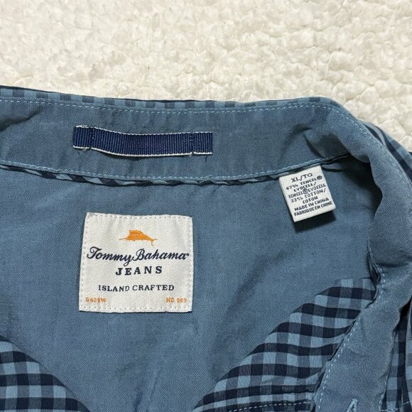 Tommy Bahama Shirt Mens XLarge Island Crafted Blue Plaid Short Sleeve Button Up - Picture 3 of 4